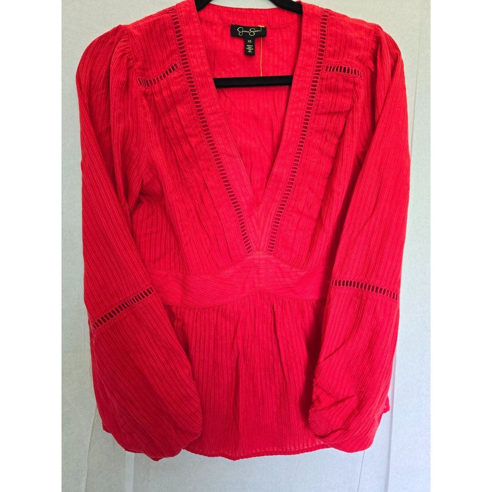 Jessica Simpson Red V-Neck Long Sleeve Blouse boho XS